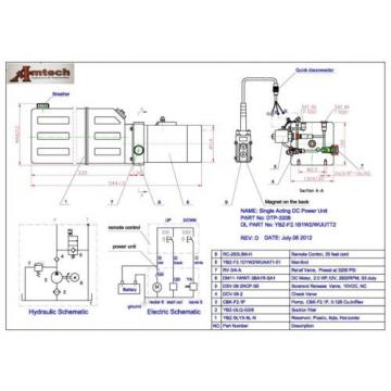 Single Acting Hydraulic Power unit, 12VDC,Dump Tipper Trailer, 6 Liter Poly Tank