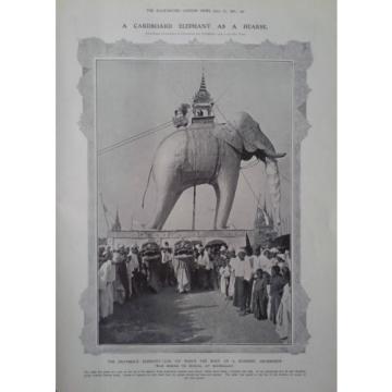 1907 PRINT GROTESQUE ELEPHANT CAR BEARING BUDDHIST ARCHBISHOP&#039;S BODY AT MANDALAY