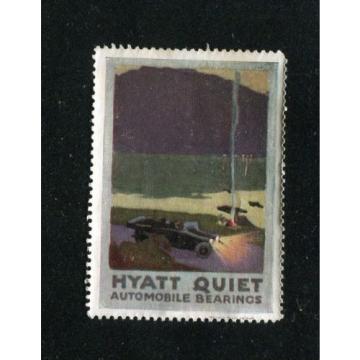 Vintage Poster Stamp Label HYATT QUIET AUTOMOBILE BEARINGS car on beach night