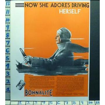 1929 BOHNLITE BEARING WOMEN FLAPPER CAR AUTO RACING GARAGE VINTAGE AD  M74