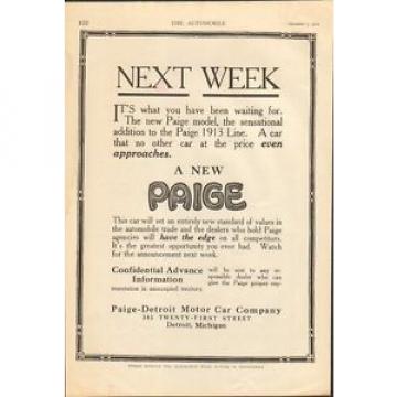 1913 Paige Detroit Motor Car Co Detroit MI Auto Ad Timken Roller Bearing ma8839