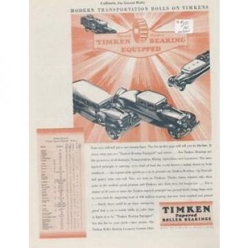 Timken Tapered Roller Bearing 1930 Vintage Ad, Antique Car List, Art Deco