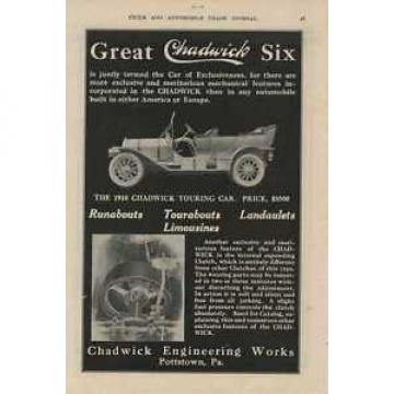 1910 Great Chadwick Six Auto Ad Pottstown PA, Timker Roller Bearings ma0905