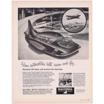 Futuristic 1955 Flying Car Illustrated Vintage Original National Bearing Seal Ad