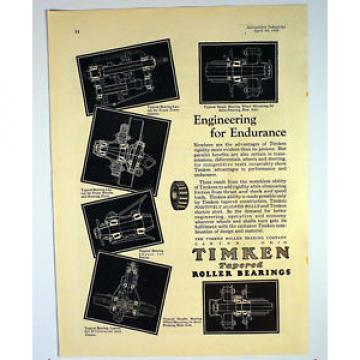Vintage 1929 Timken Tapered Roller Bearings Automotive Industries  Ad