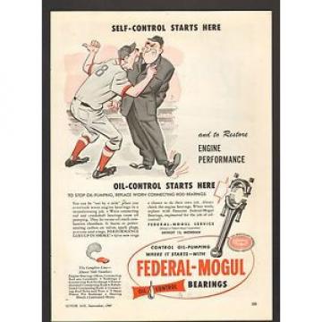 1949 Print Advertisement AD FEDERAL MOGUL Oil Control bearings Baseball