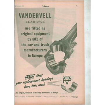 VANDERVELL BEARINGS CAR  ADVERT  MAGAZINE CLIPPING  NOT A COPY 1950S