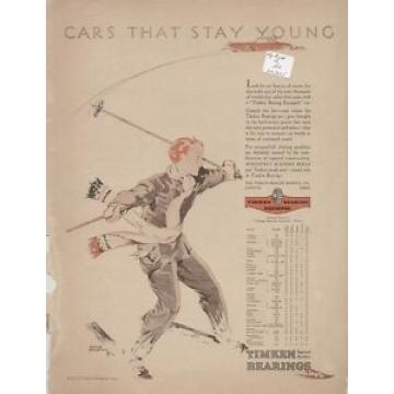 Timken Tapered Roller Bearings 1930 Vintage Auto Ad, Boy Skiing