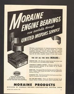 1949 Print Advertisement AD Moraine Engine Bearings United Motor Services