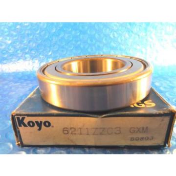 KOYO 6211ZZC3 Single Row Radial Bearing, 55 mm ID x 100 mm OD x 21 mm Wide