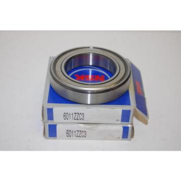 (2) NIB NSK 6011ZZC3 Radial/Deep Groove Ball Metric Bearings: 55 mm ID, 90 mm OD