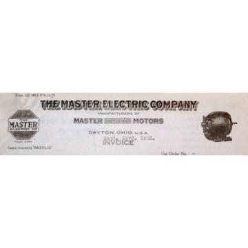 RARE 1925 Billhead Master Electical Company Dayton OH Motor Bearings MO Utility