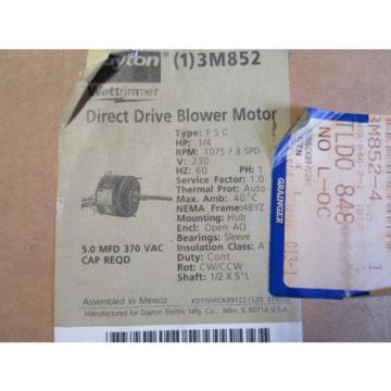 Dayton 3M852 NEW Direct Drive Blower motor 1/4HP 3Spd,  Grainger