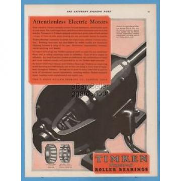 1928 Timken Roller Bearing Company Canton Ohio Attentionless Electric Motors Ad