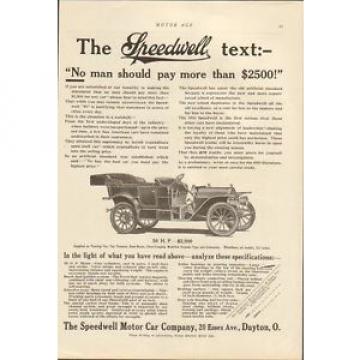 1910 Speedwell Motor Car Co Dayton OH Auto Ad Timken Roller Bearing ma9950