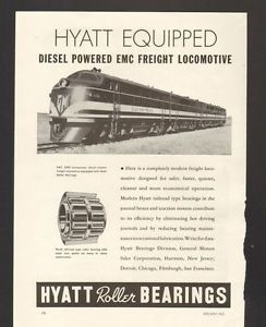 1940 Print Advertisement Railroad AD Hyatt Roller Bearings EMC 5400 Horsepower