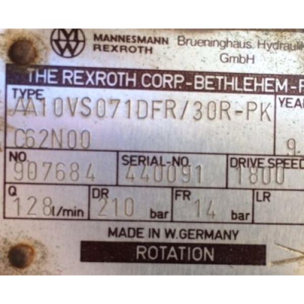 Rexroth Hydraulic Pump MDL AA10VS071 w Reliance 40 HP Motor DUTY MASTER 3 PH #5 image