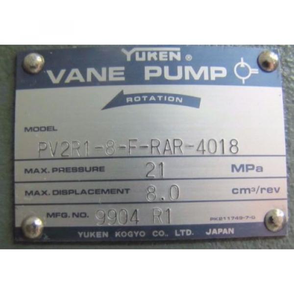 YUKEN PV2R1-8-F-RAR-4018 21 MPa 8 CM³/REV HYDRAULIC VANE PUMP #2 image