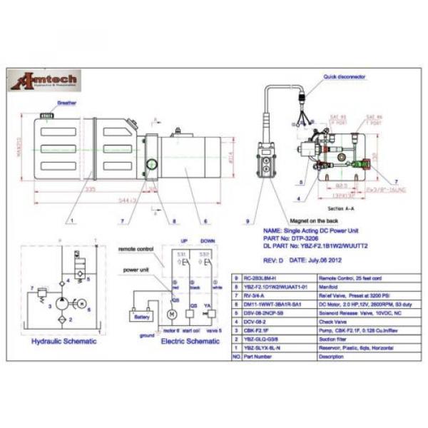 Single Acting Hydraulic Power unit, 12VDC,Dump Tipper Trailer, 6 Liter Poly Tank #2 image