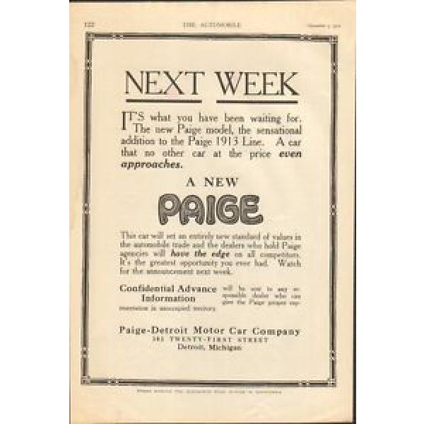 1913 Paige Detroit Motor Car Co Detroit MI Auto Ad Timken Roller Bearing ma8839 #5 image