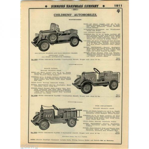 1935 ADVERT Westminster Pedal Car Police Patrol Airflow Fire Roller Bearing #4 image