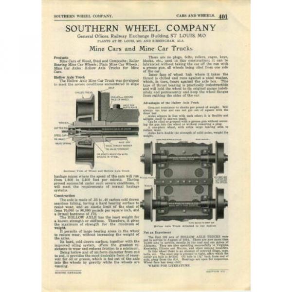 1923 ADVERT Mining Southern Wheel Co St. Louis Stafford Roller Bearing Car Truck #4 image