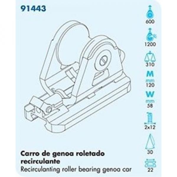 NAUTOS 91443 - RECIRCULATING ROLLER BEARING GENOA CAR - 22 MM(7/8&#034;) &#034;H&#034; TRACK #5 image
