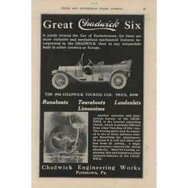 1910 Great Chadwick Six Auto Ad Pottstown PA, Timker Roller Bearings ma0905 #5 image