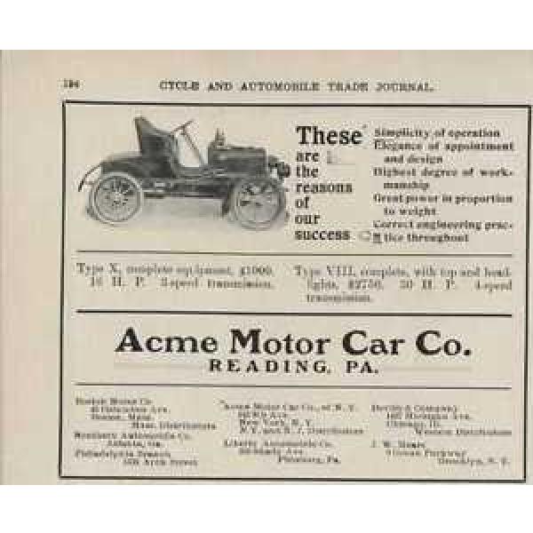 1905 Acme Type X Reading PA Auto Ad Timken Roller Bearing Axle Co ma4724 #5 image