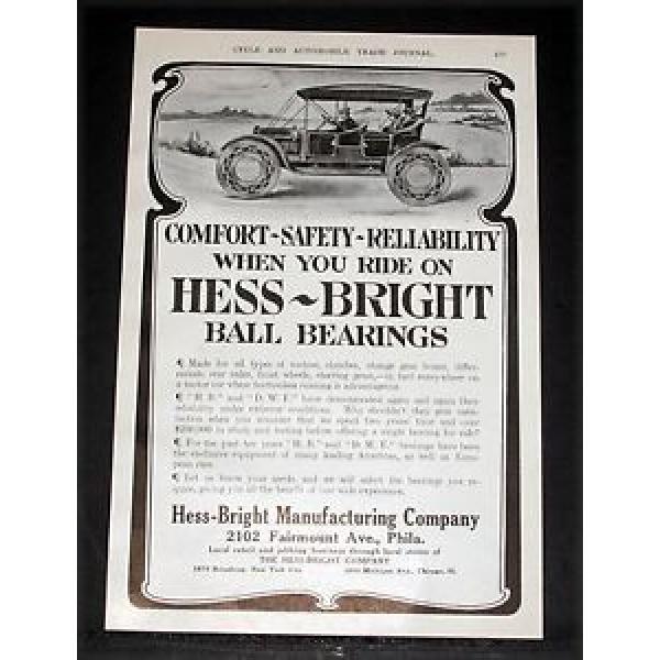 1910 OLD MAGAZINE PRINT AD, RIDE ON HESS-BRIGHT BALL BEARINGS, COMFORT &amp; SAFETY! #5 image
