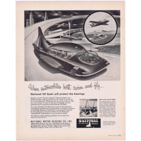 Futuristic 1955 Flying Car Illustrated Vintage Original National Bearing Seal Ad #2 image