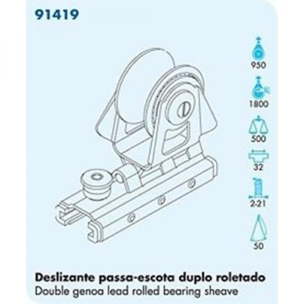 NAUTOS 91419 - SLIDING GENOA CAR - DOUBLE ROLLER BEARING SHEAVE - 32MM &#034;T&#034; TRACK #5 image