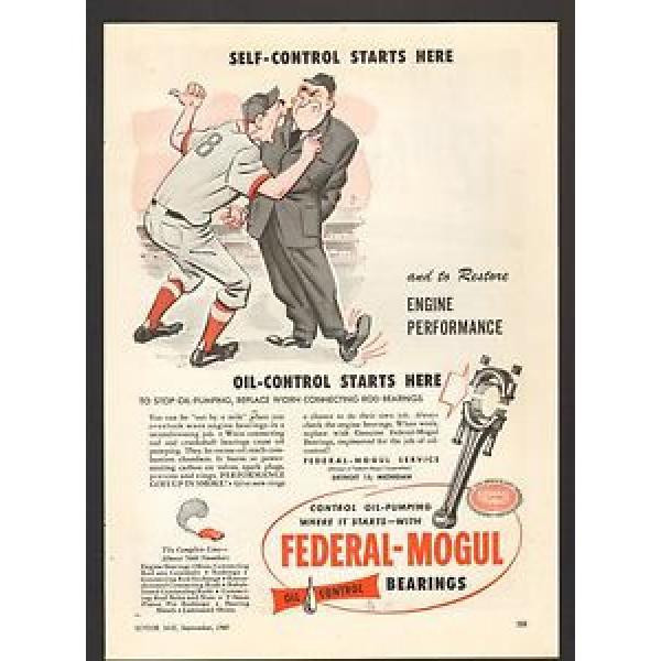 1949 Print Advertisement AD FEDERAL MOGUL Oil Control bearings Baseball #5 image