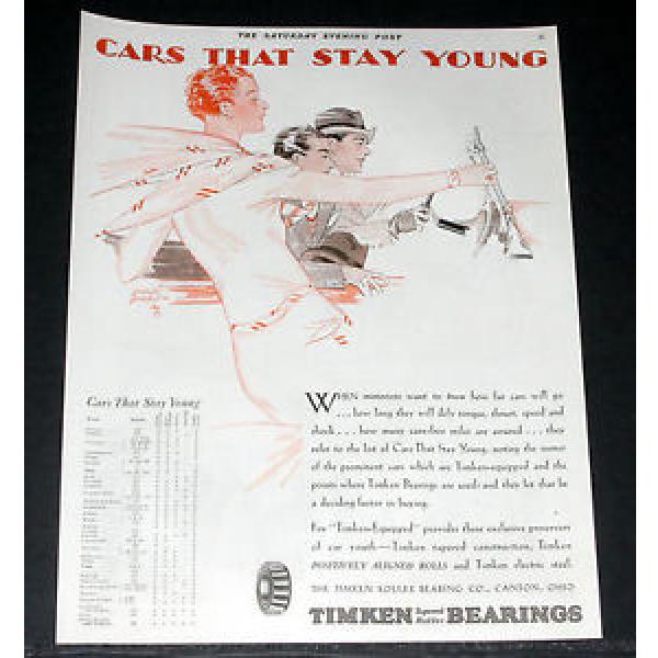 1929 OLD MAGAZINE PRINT AD, TIMKEN ROLLER BEARINGS, CARS THAT STAY YOUNG, ART! #5 image