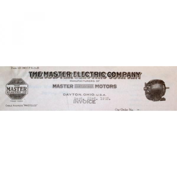 RARE 1925 Billhead Master Electical Company Dayton OH Motor Bearings MO Utility #1 image
