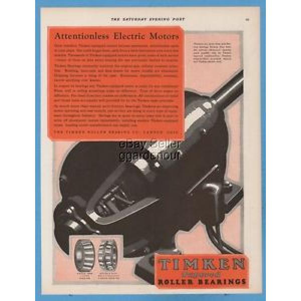 1928 Timken Roller Bearing Company Canton Ohio Attentionless Electric Motors Ad #1 image